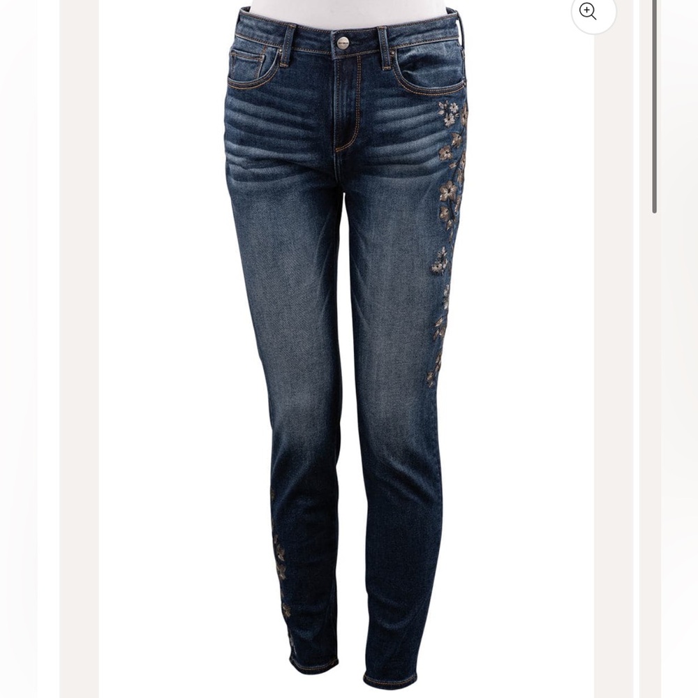 DRIFTWOOD Dark Blue Skinny Jeans with Side Embroidery